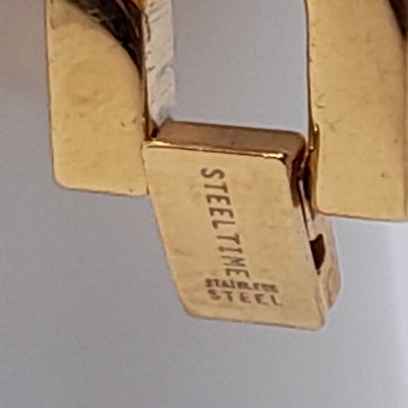 Men's Stainless Steel Gold Plated Chunky Bracelet, 7 Inches, Signed STEELTIME - Picture 9 of 10